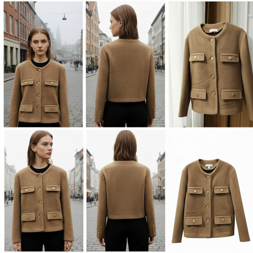 Tweed-Style Cropped Jacket with Gold Buttons Tweed-Style Cropped Jacket with Gold Buttons